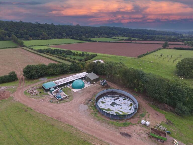 Family-run farm buildings and rolling fields at Ballingham Court in the heart of the Wye Valley.